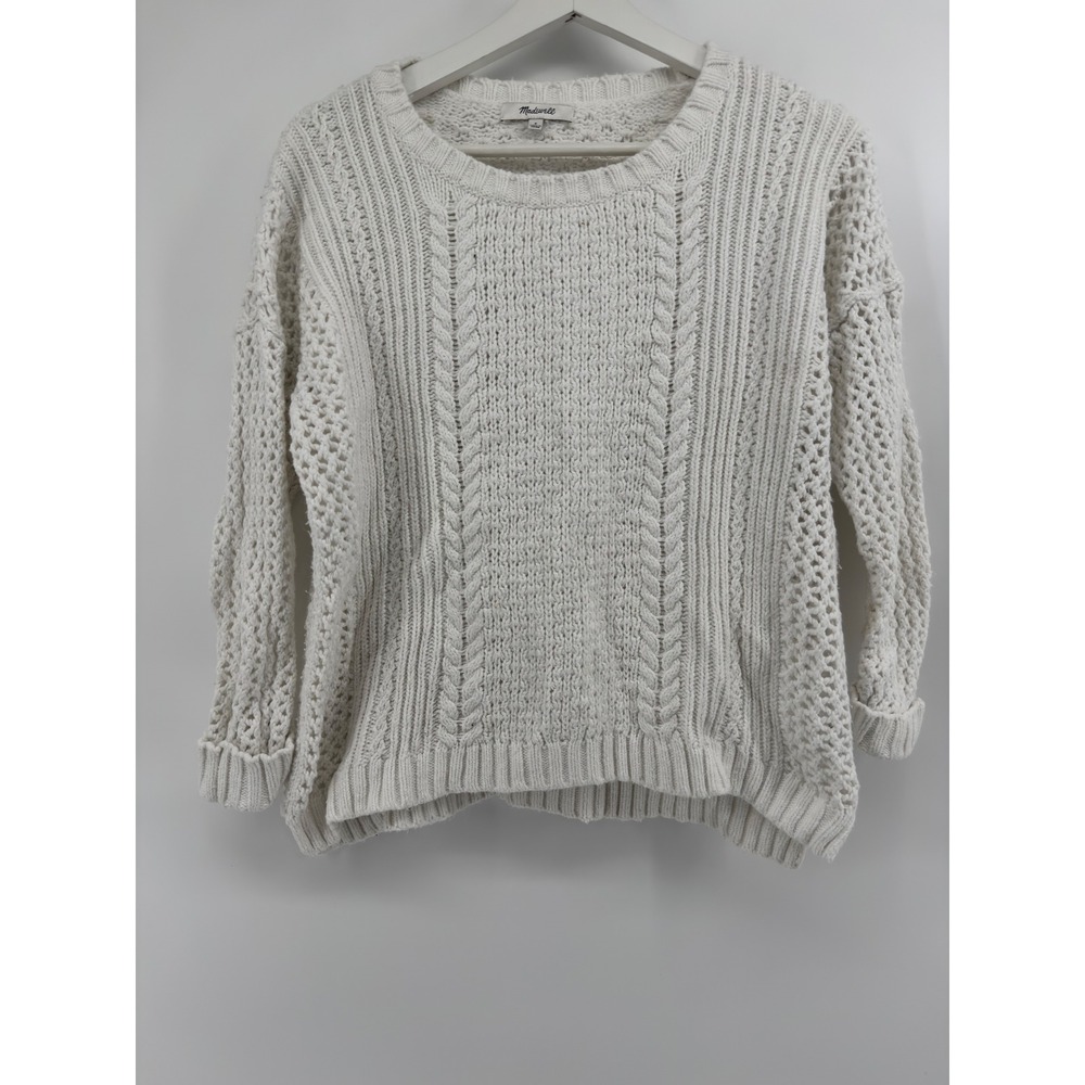 Madewell Cream White Cable Knit Pointelle Sweater Small